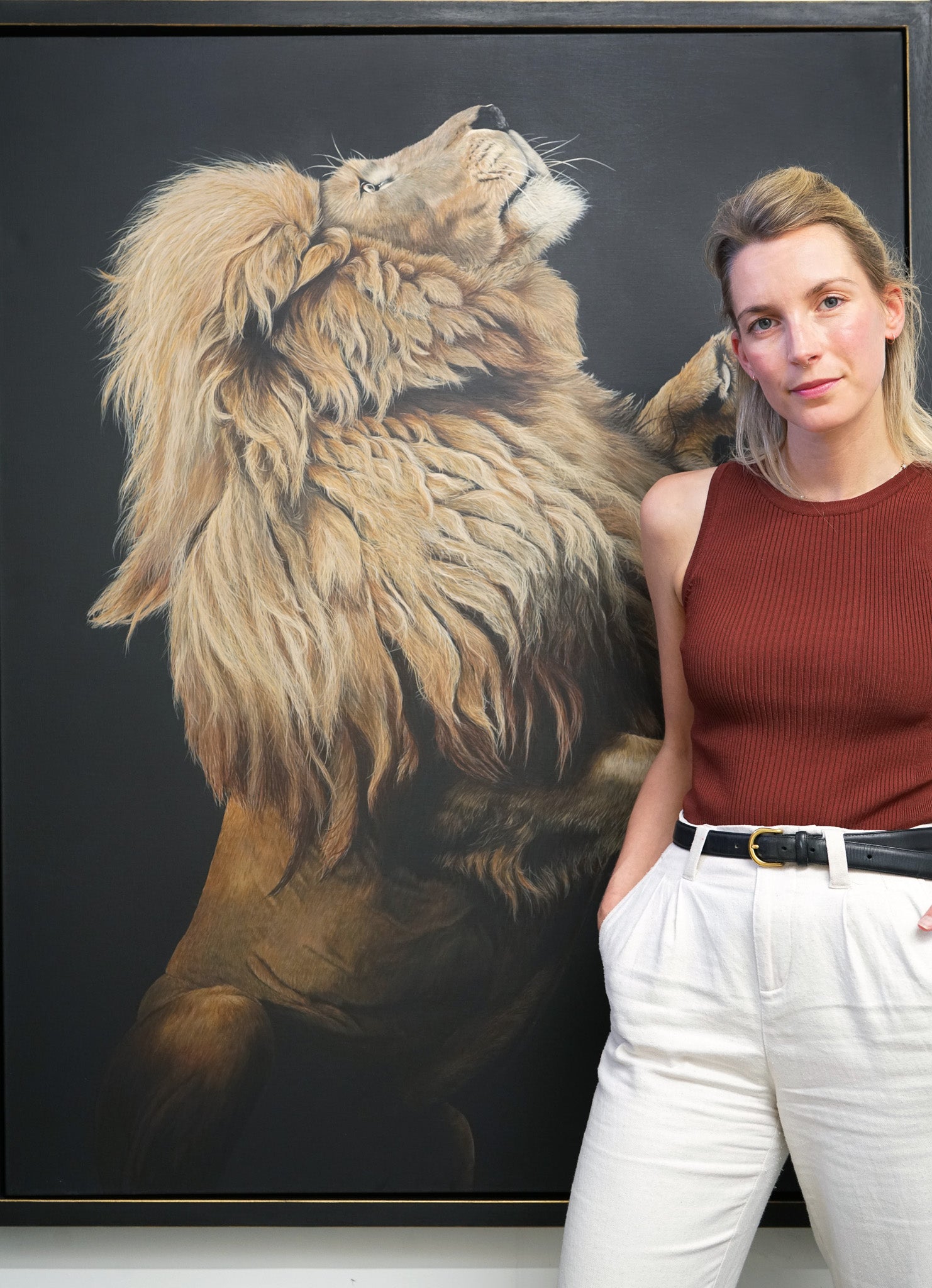 Fahari, Original Lion Painting, Leaping Male Lion