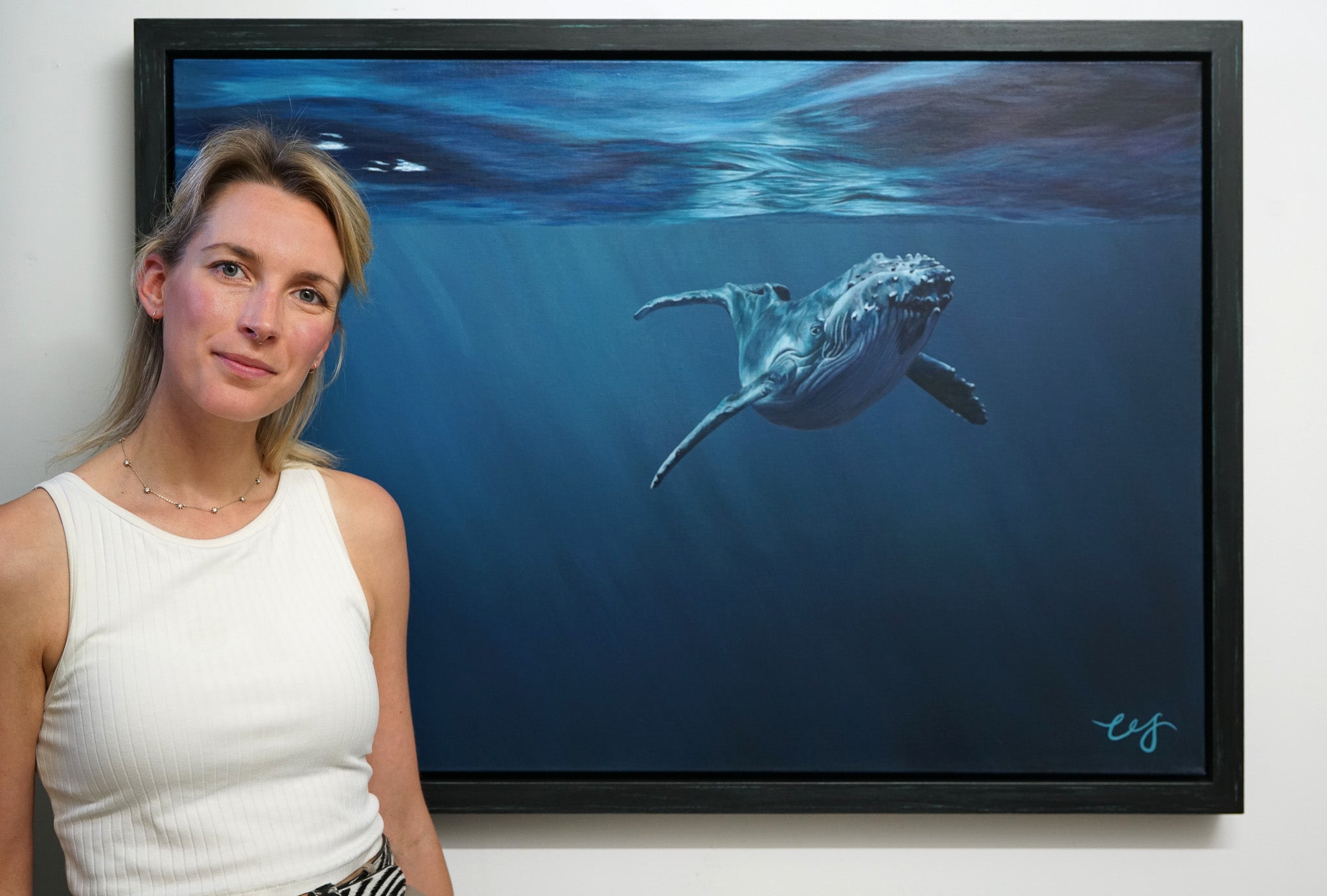 Curiosity, Original Whale Painting, Humpback Calf