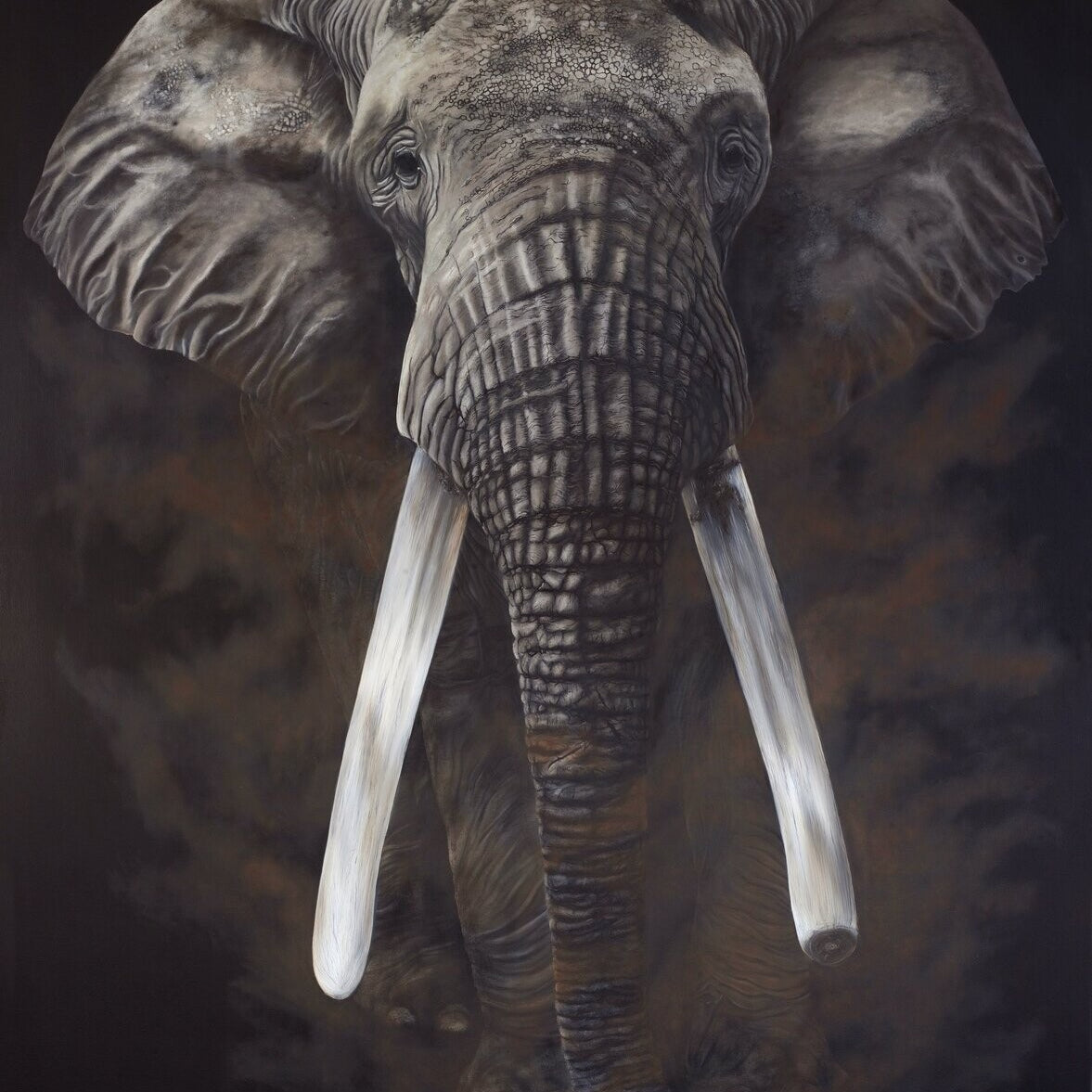 The Grandfather, Original Elephant Painting, African Tusker Elephant