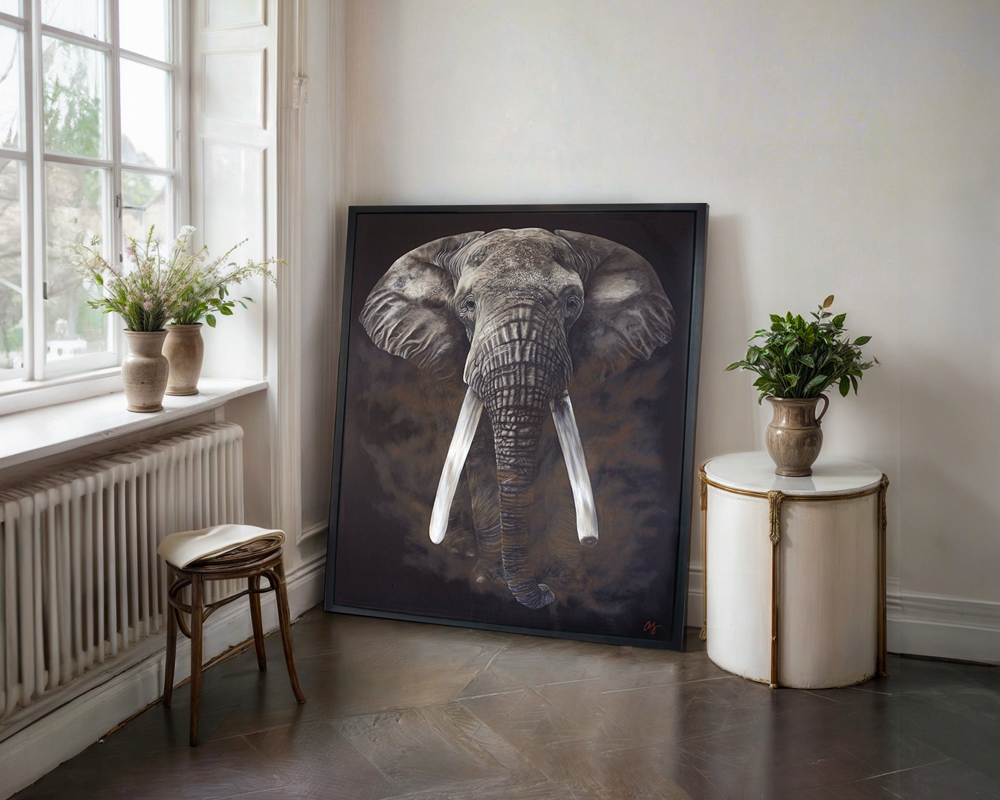 The Grandfather, Original Elephant Painting, African Tusker Elephant