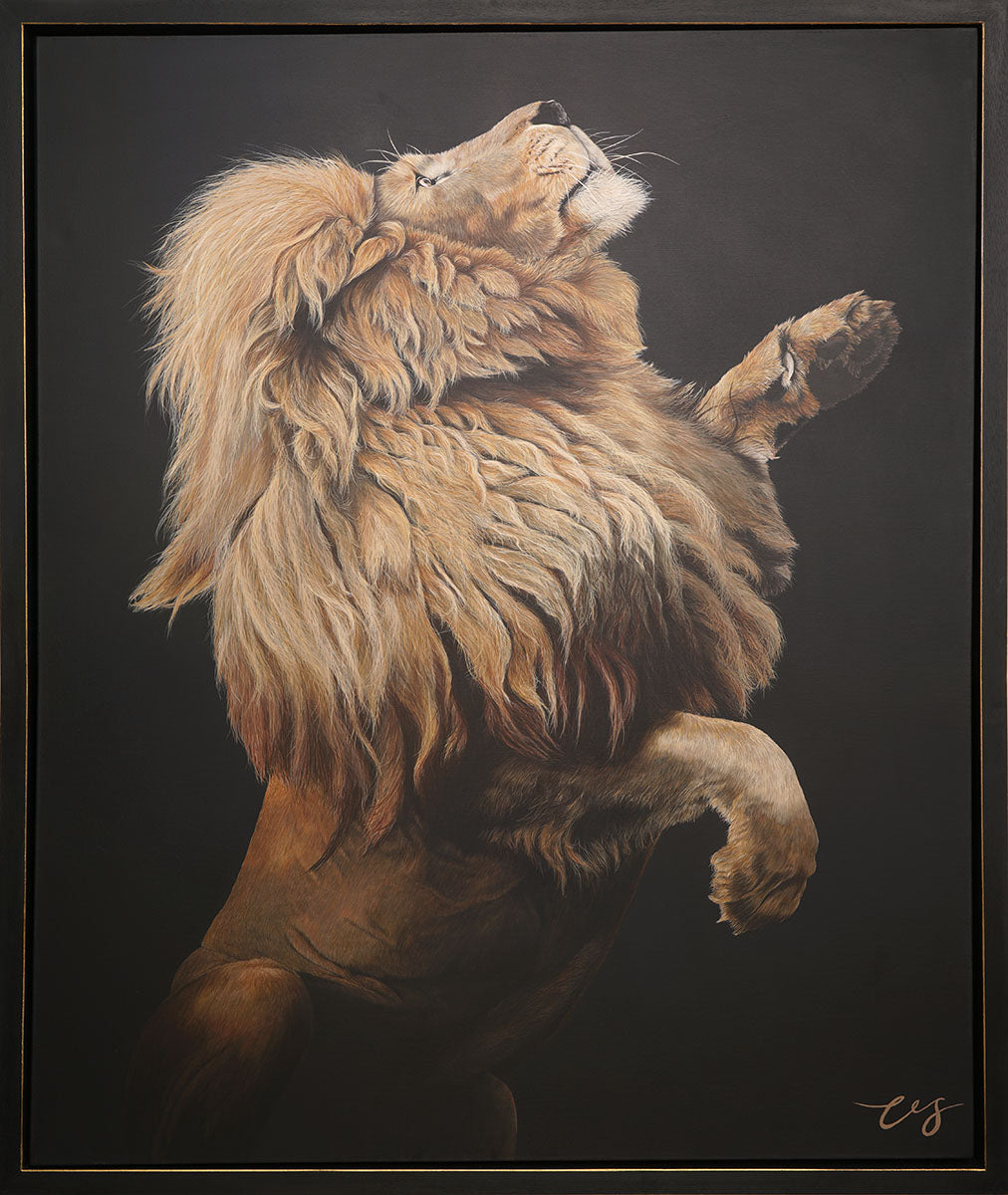 Fahari, Original Lion Painting, Leaping Male Lion