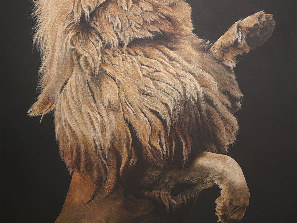 Fahari, Original Lion Painting, Leaping Male Lion
