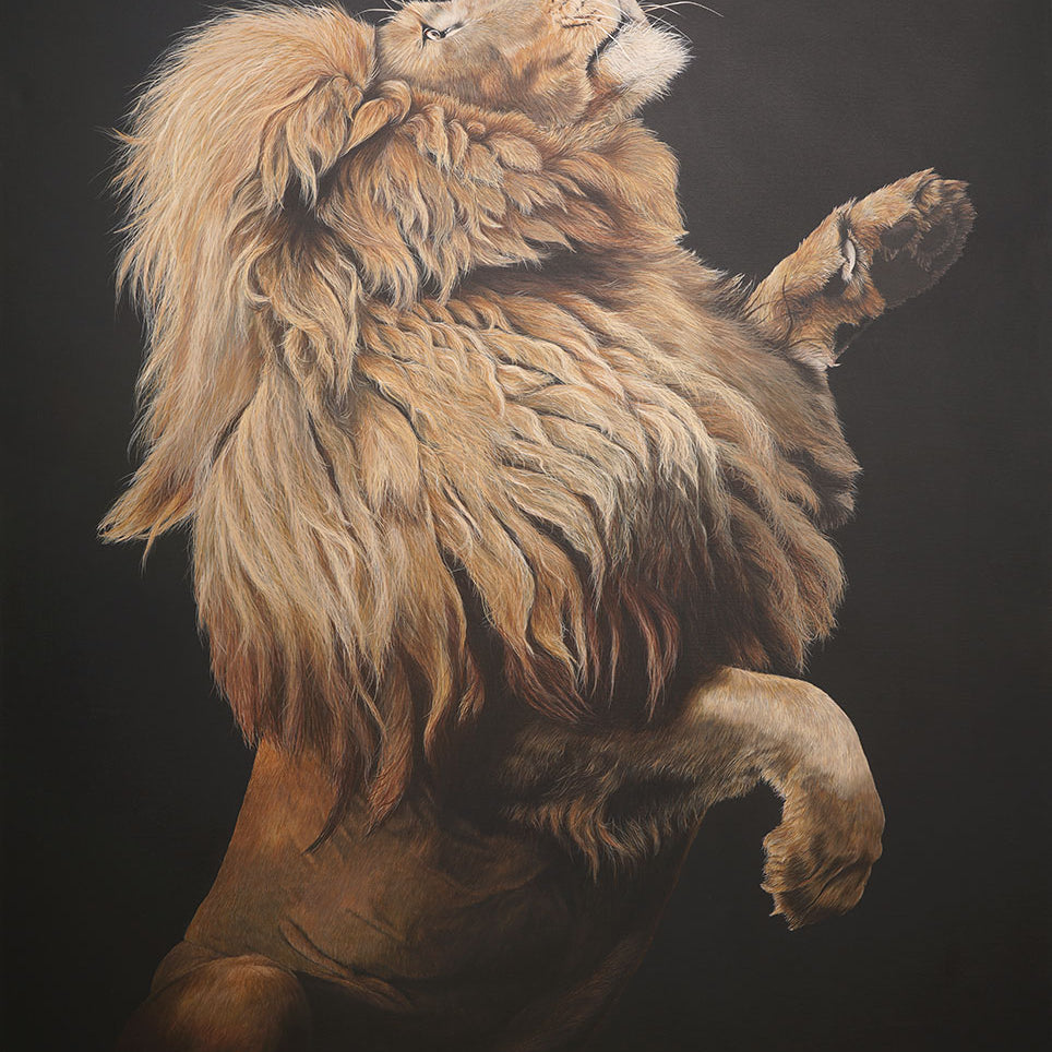 Fahari, Original Lion Painting, Leaping Male Lion
