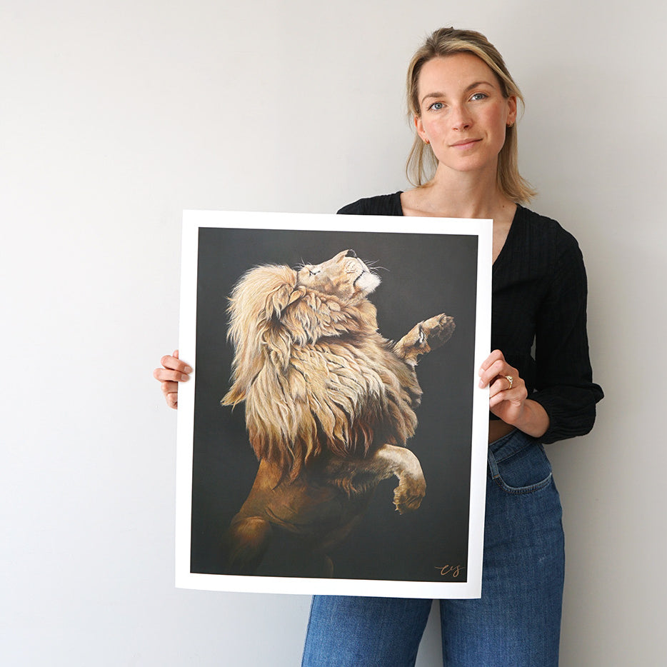 Fahari, Limited Edition Giclée Print of a Leaping Male Lion