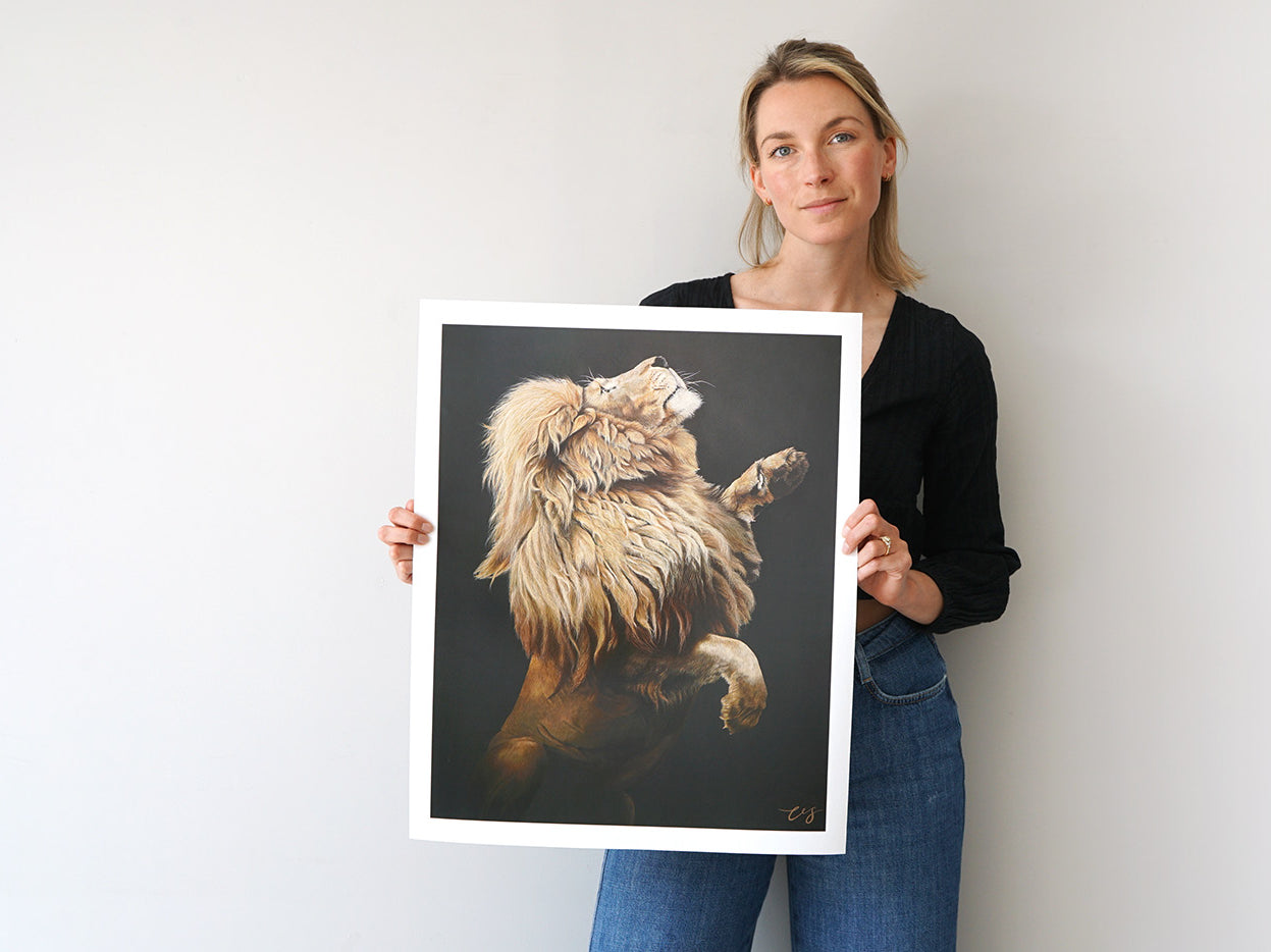 Fahari, Limited Edition Giclée Print of a Leaping Male Lion