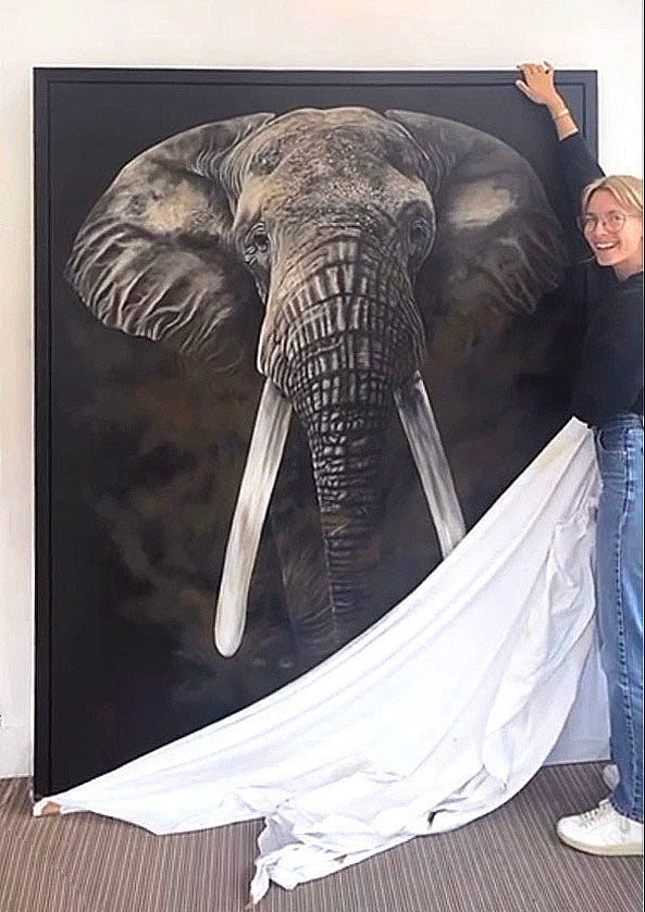 The Grandfather, Original Elephant Painting, African Tusker Elephant