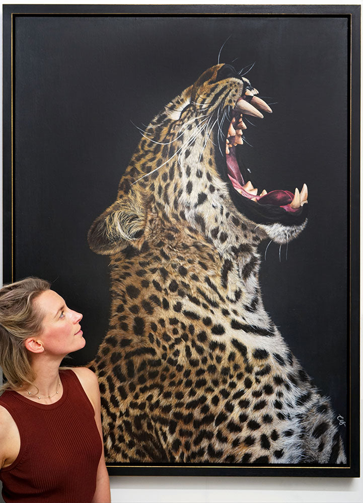 Slumber, Original Leopard Painting, Yawning Leopard