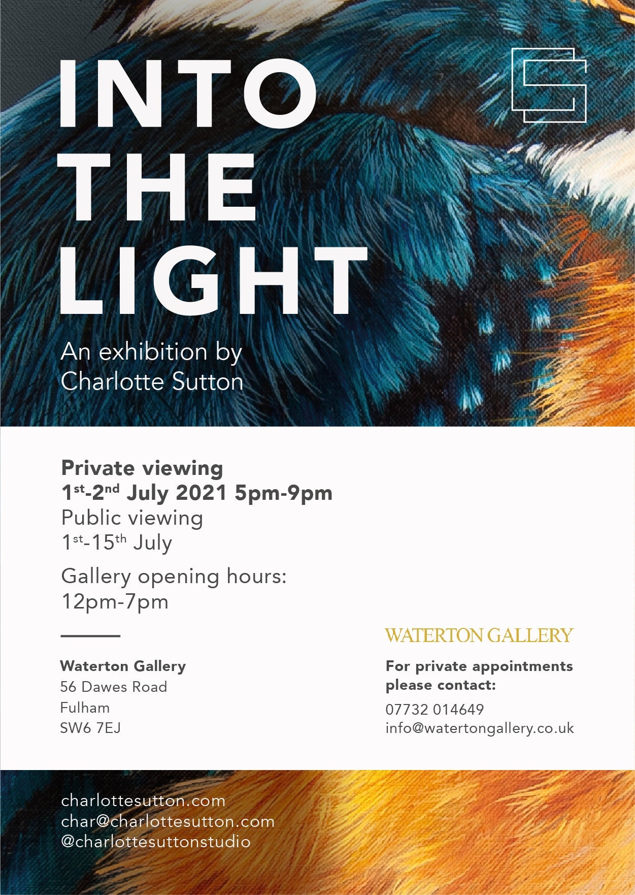'Into the Light' solo exhibition at Waterton Gallery in Fulham, London 2021