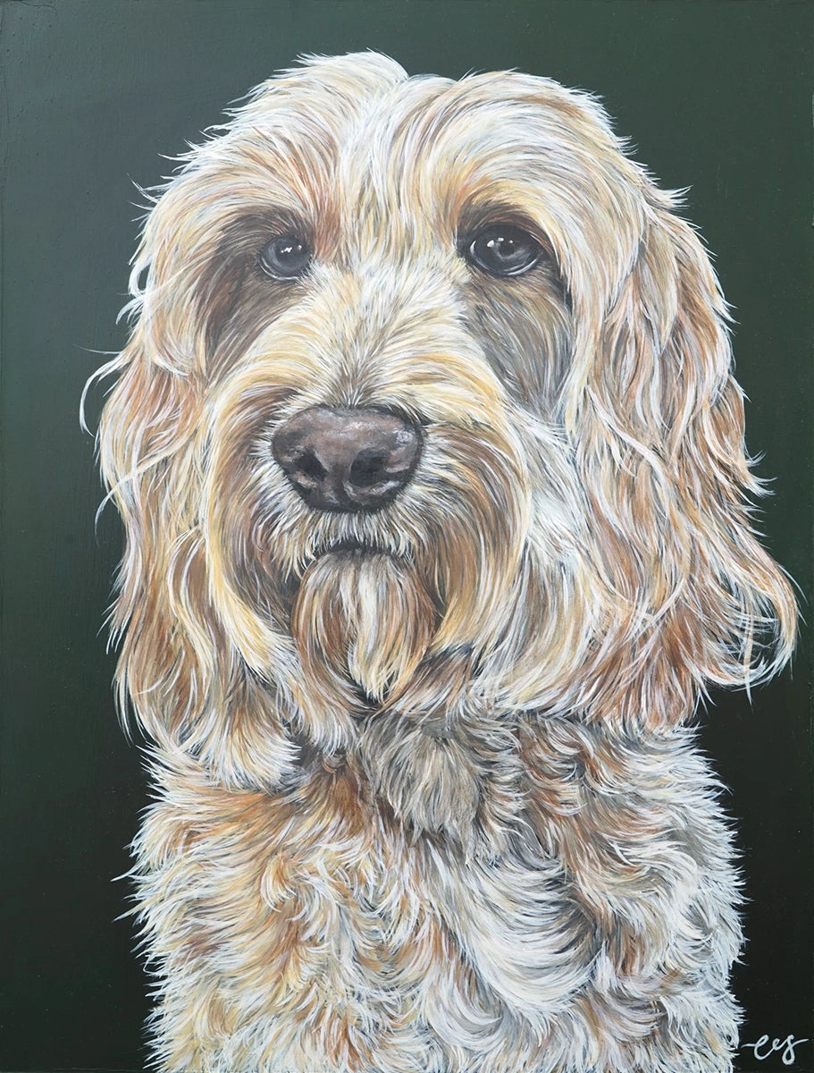 Cello dog portrait acrylic
