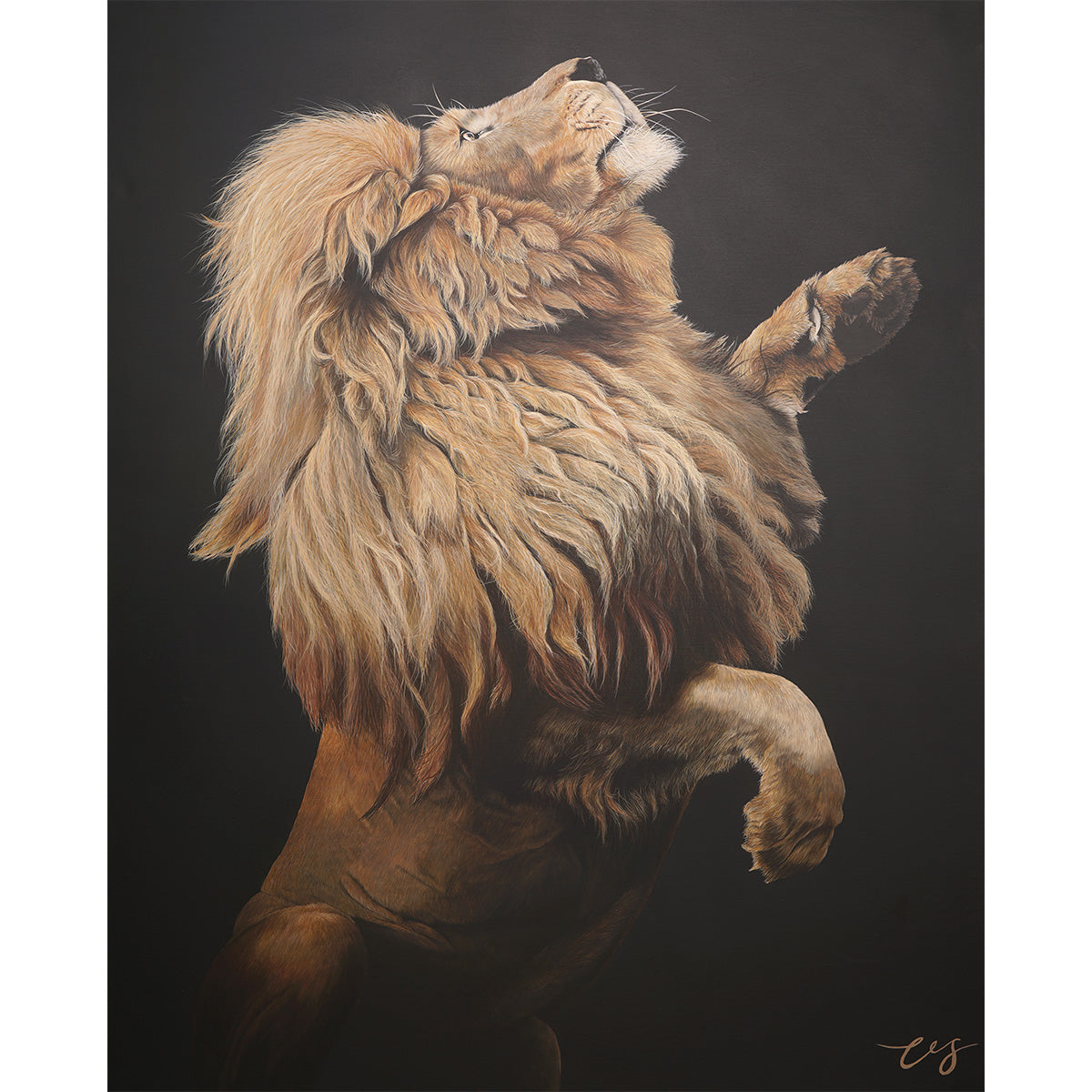 Fahari, Original Lion Painting, Leaping Male Lion